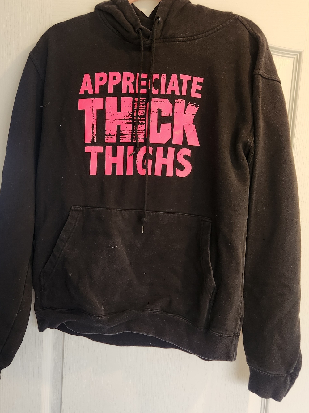 Livesore Appreciate Thick Thighs Black Hoodie with Pink Print M Euc